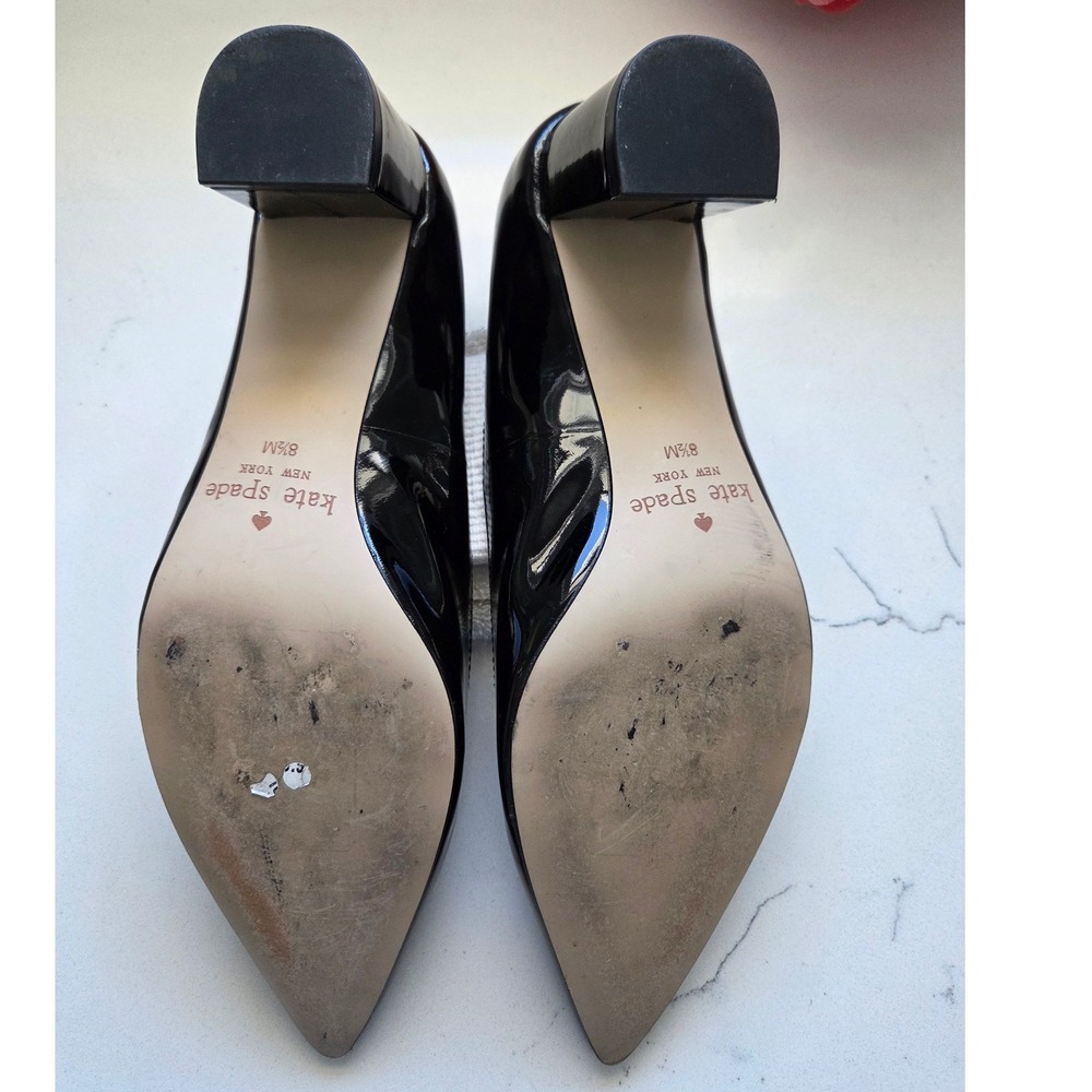Kate Spade New York Black Patent Leather Pointed Toe Block Heel Pumps Sz 8.5 - Picture 6 of 7